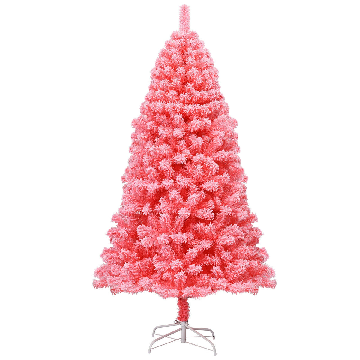 Pink Christmas Tree with Snow Flocked PVC Tips and Metal Stand-6.5 ft-Christmas Trees-DECOROLALA