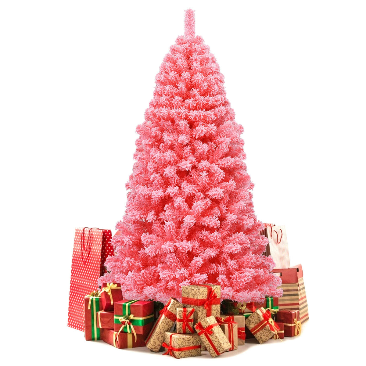 Pink Christmas Tree with Snow Flocked PVC Tips and Metal Stand-6.5 ft-Christmas Trees-DECOROLALA