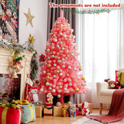 Pink Christmas Tree with Snow Flocked PVC Tips and Metal Stand-6.5 ft-Christmas Trees-DECOROLALA