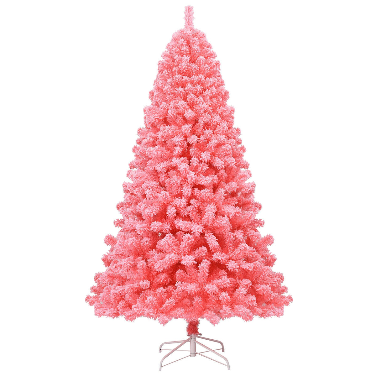 Pink Christmas Tree with Snow Flocked PVC Tips and Metal Stand-7.5 ft-Christmas Trees-DECOROLALA