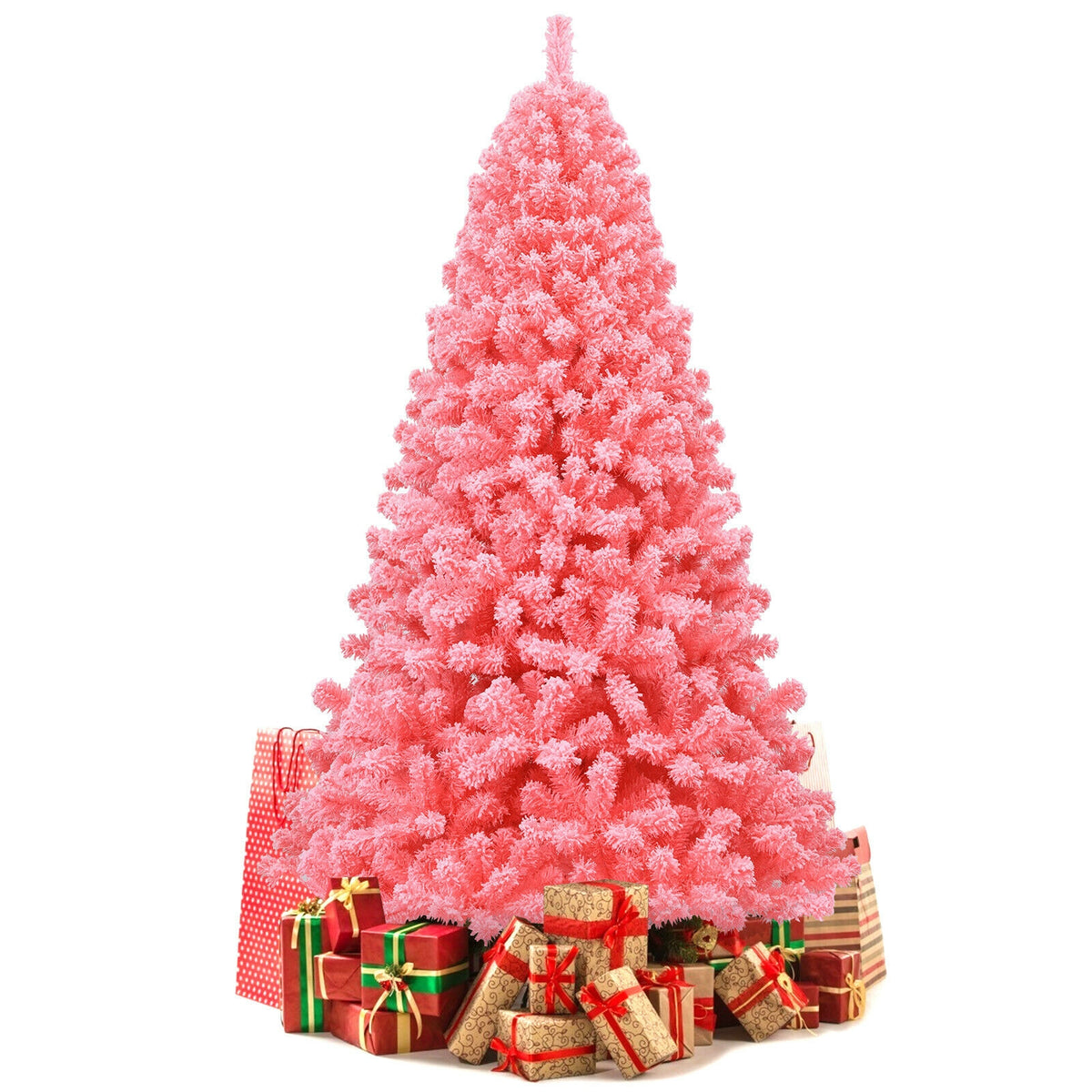 Pink Christmas Tree with Snow Flocked PVC Tips and Metal Stand-7.5 ft-Christmas Trees-DECOROLALA