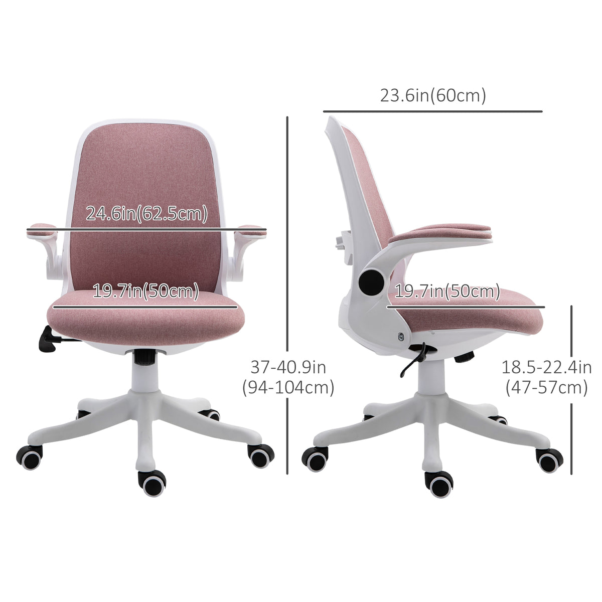Pink Ergonomic Office Chair - Breathable Linen with Flip-up Arms-Office Products > Office Furniture > Office Chairs > Task Chairs-DECOROLALA