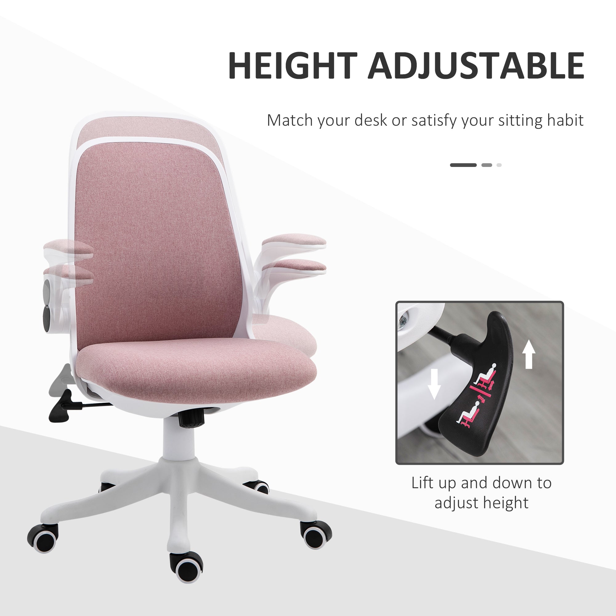 Pink Ergonomic Office Chair - Breathable Linen with Flip-up Arms-Office Products > Office Furniture > Office Chairs > Task Chairs-DECOROLALA