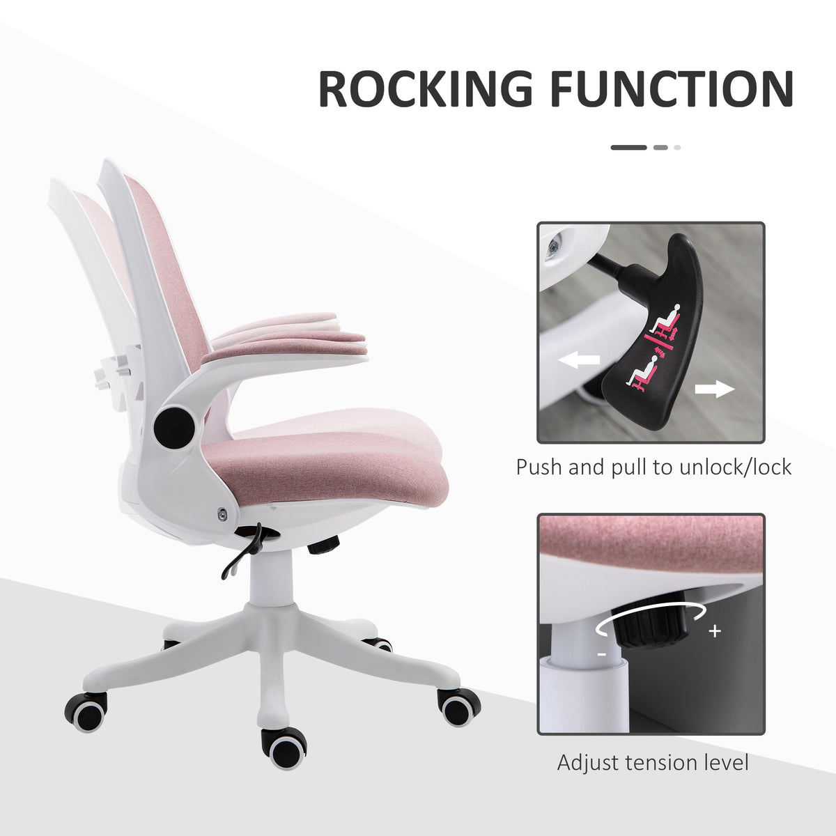 Pink Ergonomic Office Chair - Breathable Linen with Flip-up Arms-Office Products > Office Furniture > Office Chairs > Task Chairs-DECOROLALA