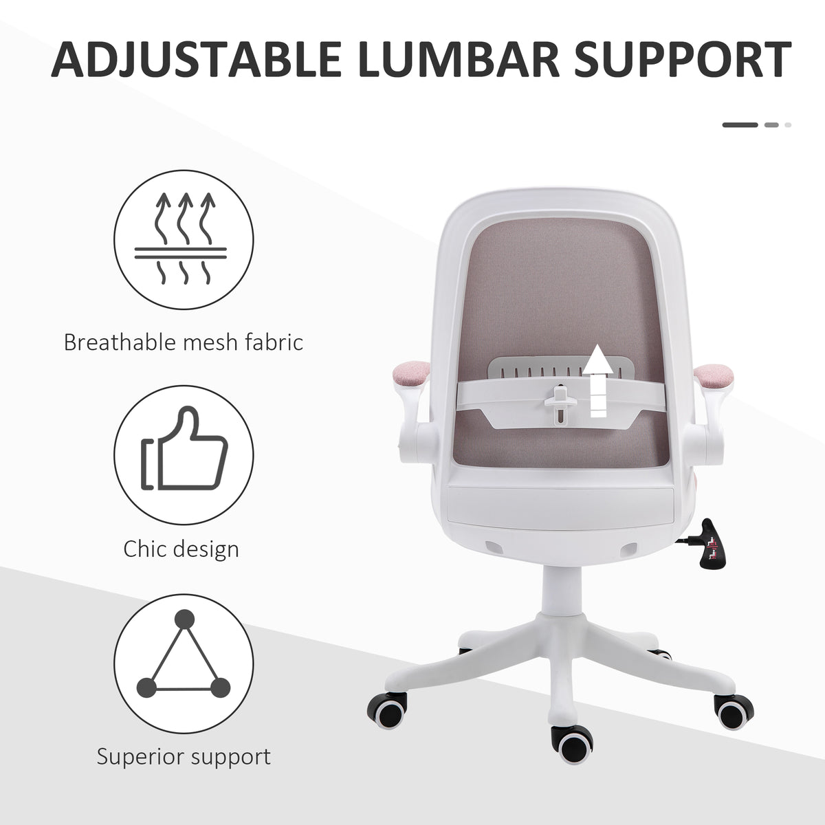 Pink Ergonomic Office Chair - Breathable Linen with Flip-up Arms-Office Products > Office Furniture > Office Chairs > Task Chairs-DECOROLALA