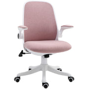 Pink Ergonomic Office Chair - Breathable Linen with Flip-up Arms-Office Products > Office Furniture > Office Chairs > Task Chairs-DECOROLALA
