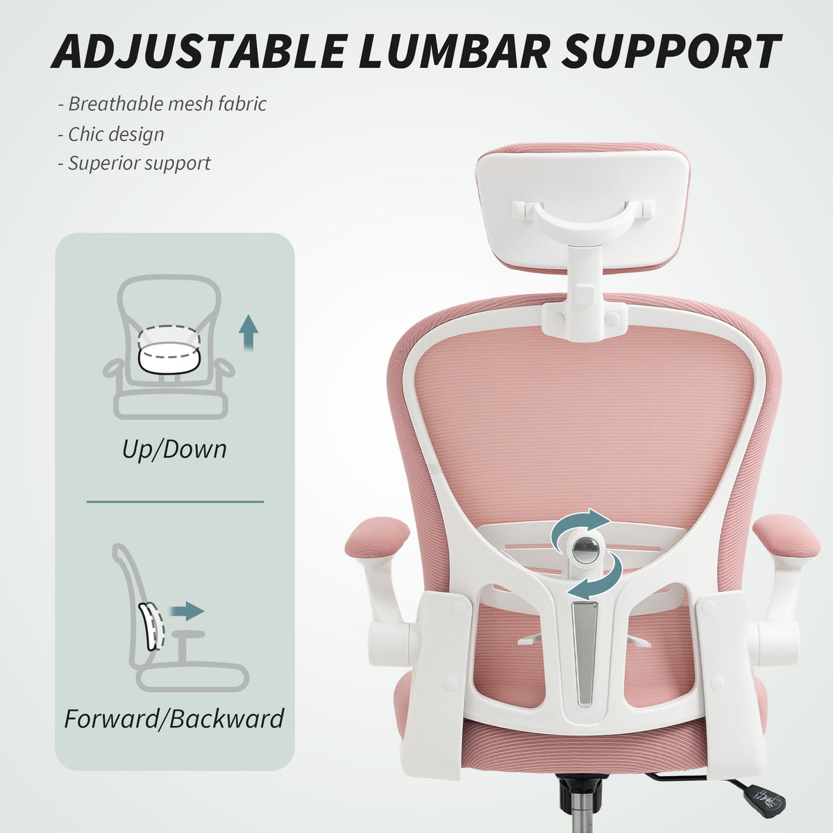Pink Mesh Office Chair with 4D Lumbar Support-Office Products > Office Furniture > Office Chairs-DECOROLALA
