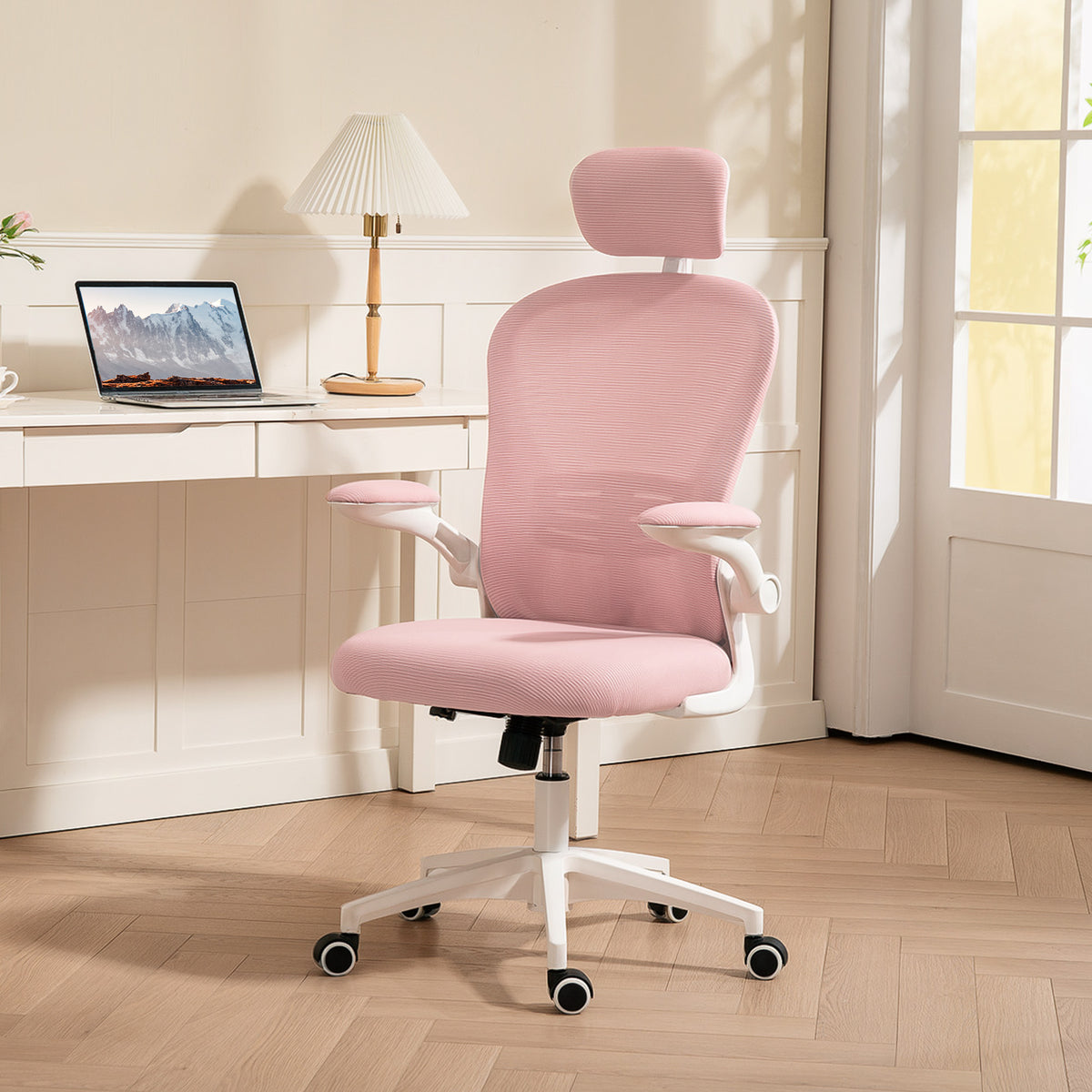 Pink Mesh Office Chair with 4D Lumbar Support-Office Products > Office Furniture > Office Chairs-DECOROLALA