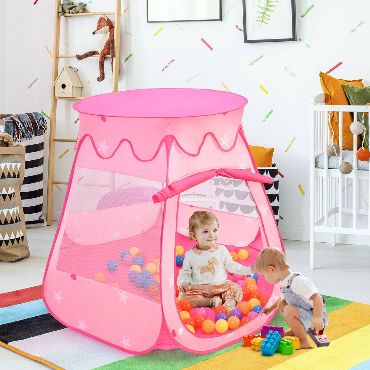 Portable Kids Play Tent with 100 Balls - Pink 33.5" Pop-Up