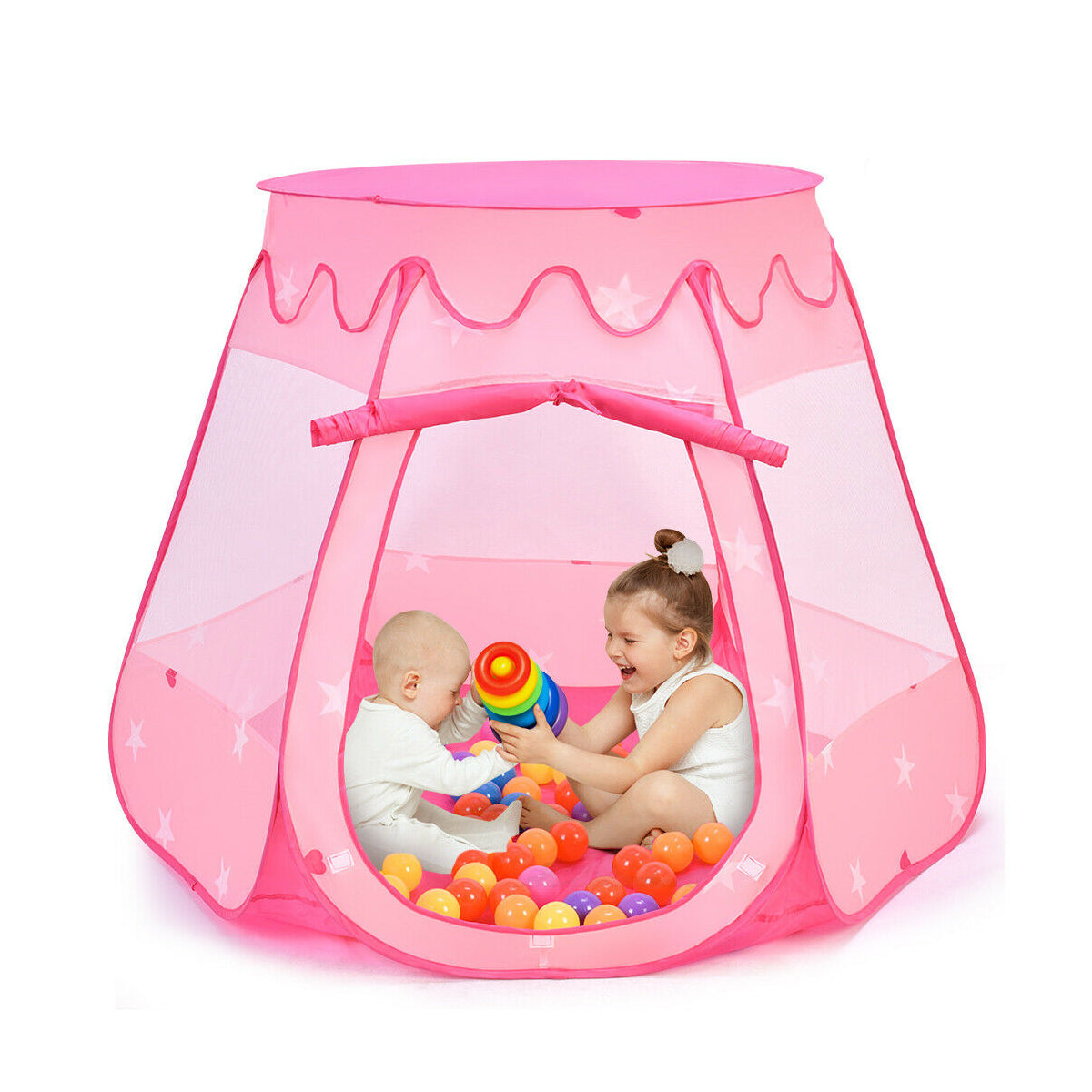 Portable Kids Play Tent with 100 Balls - Pink 33.5" Pop-Up