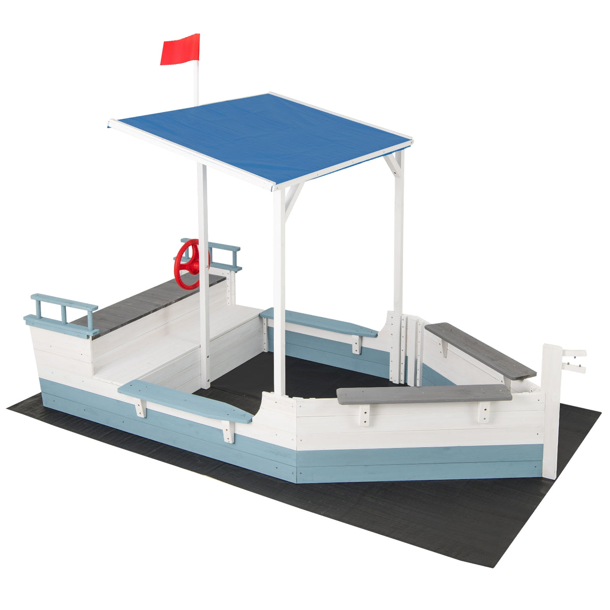 Bac à sable bateau pirate avec auvent, banquettes et doublure inférieure-Blanc
