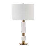 Pirot 27" Tall Antique Brushed Brass Iron Table Lamp with Tapered Linen Shade-Table Lamp-DECOROLALA