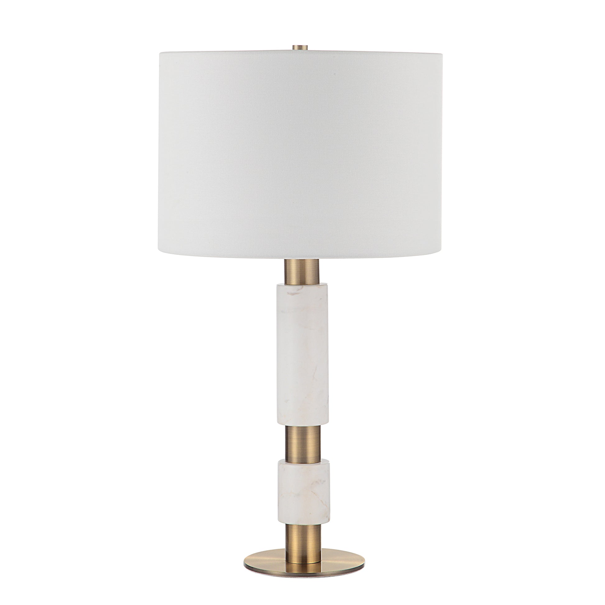 Pirot 27" Tall Antique Brushed Brass Iron Table Lamp with Tapered Linen Shade-Table Lamp-DECOROLALA