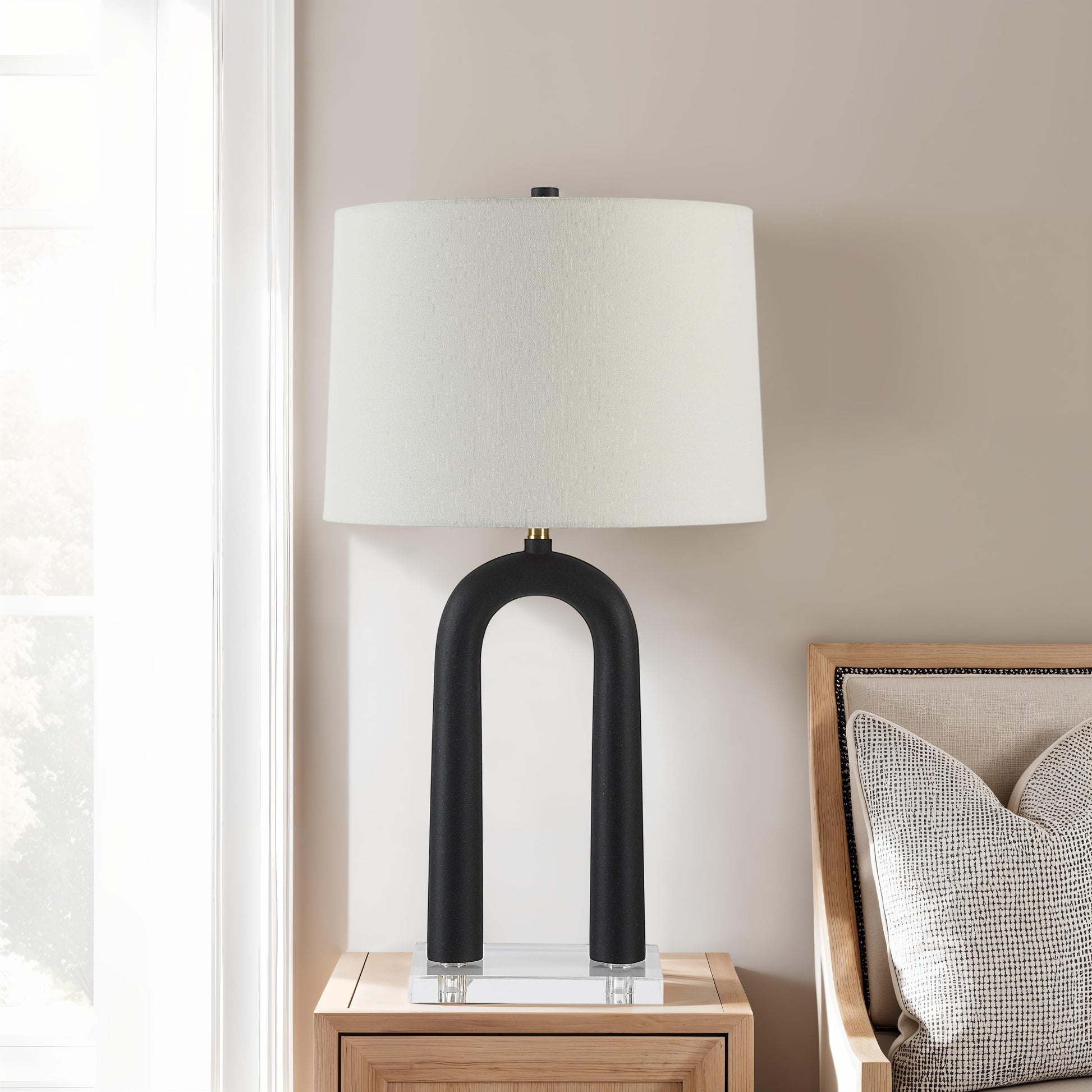 Pisa 28.5" Table Lamp, Matte Black with Ivory Shade-Table Lamp-DECOROLALA