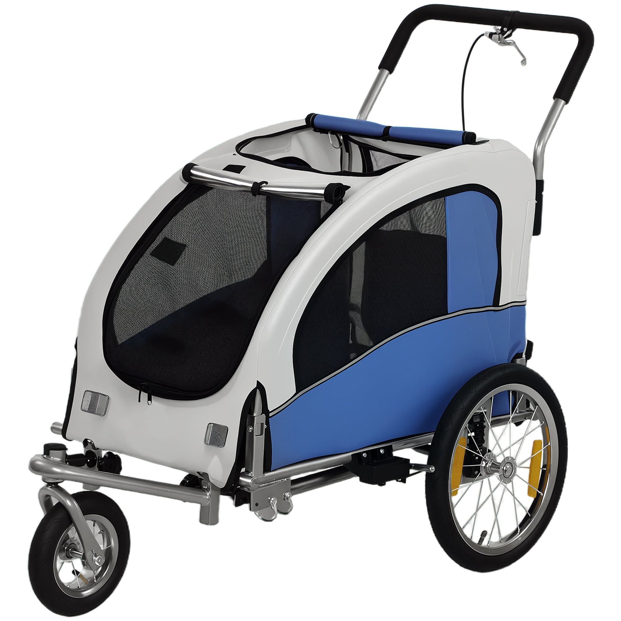 Remorque vélo pour chien Aosom 2-en-1, poussette pliable pour animal, remorque de vélo pour chien avec suspension, attache universelle pour vélo, gris clair