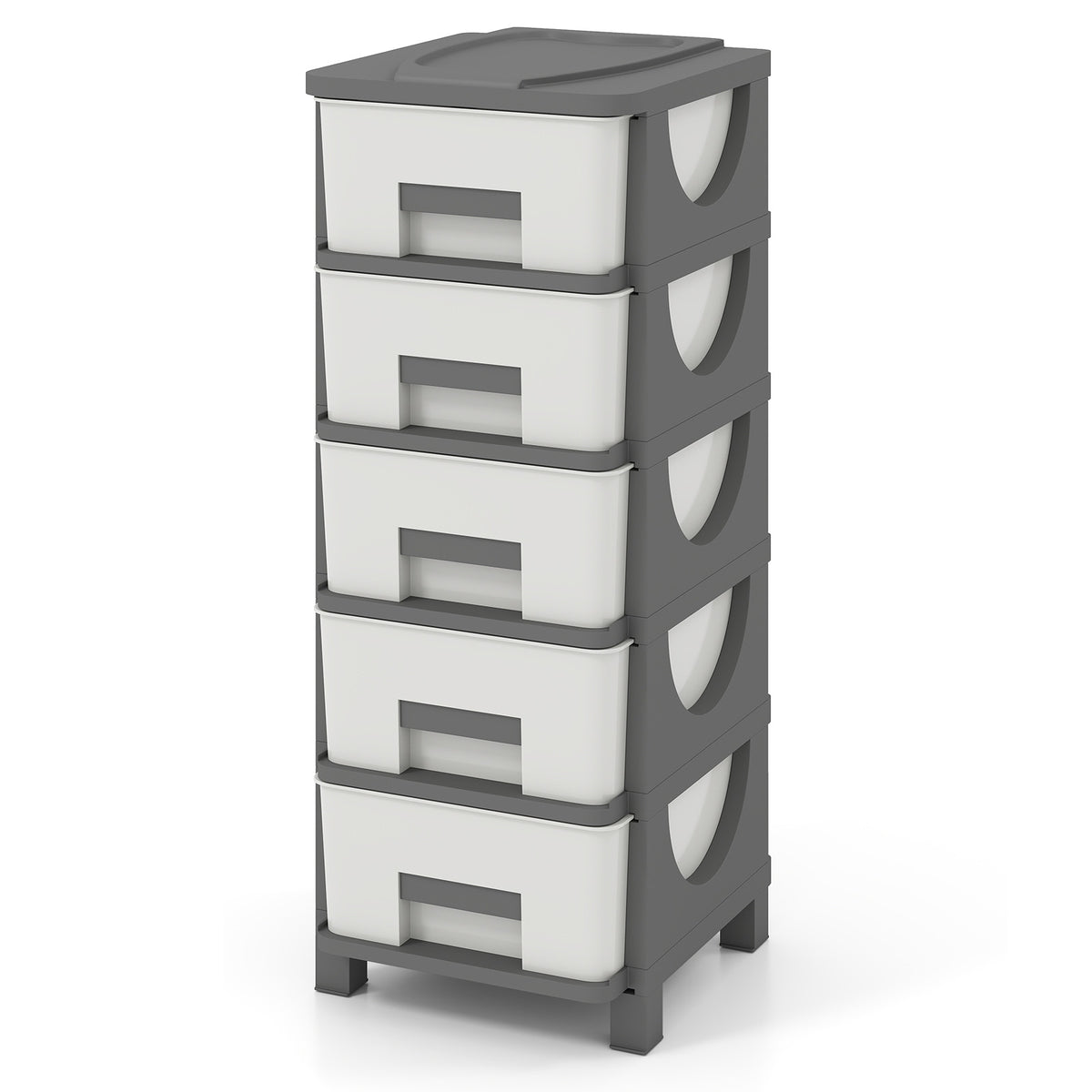 Plastic Storage Organizer with Handles and Compact Drawer Cabinet Side Table for Bedroom-Gray-Dressers & Chests-DECOROLALA
