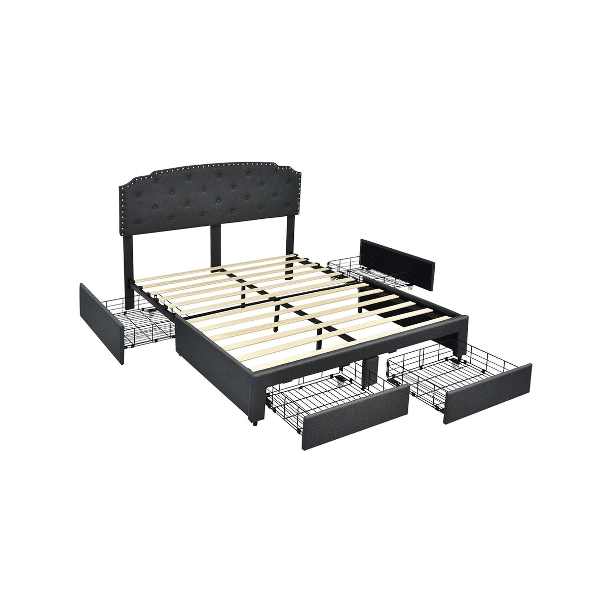 Platform Bed Frame with Adjustable Headboard and 4 Storage Drawers-Simple Bed Frame-DECOROLALA