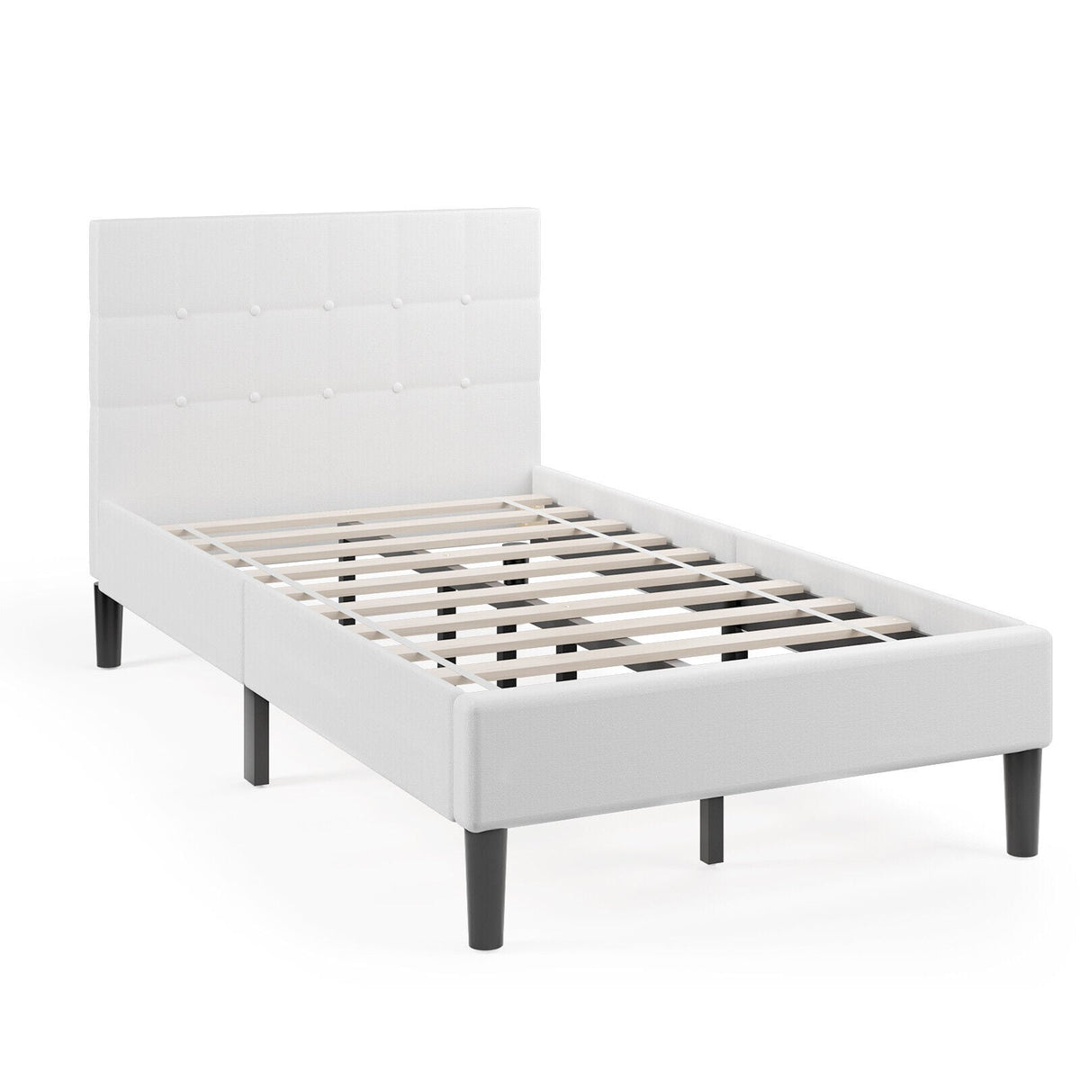 Platform Bed with Button Tufted Headboard-Beige-Simple Bed Frame-DECOROLALA