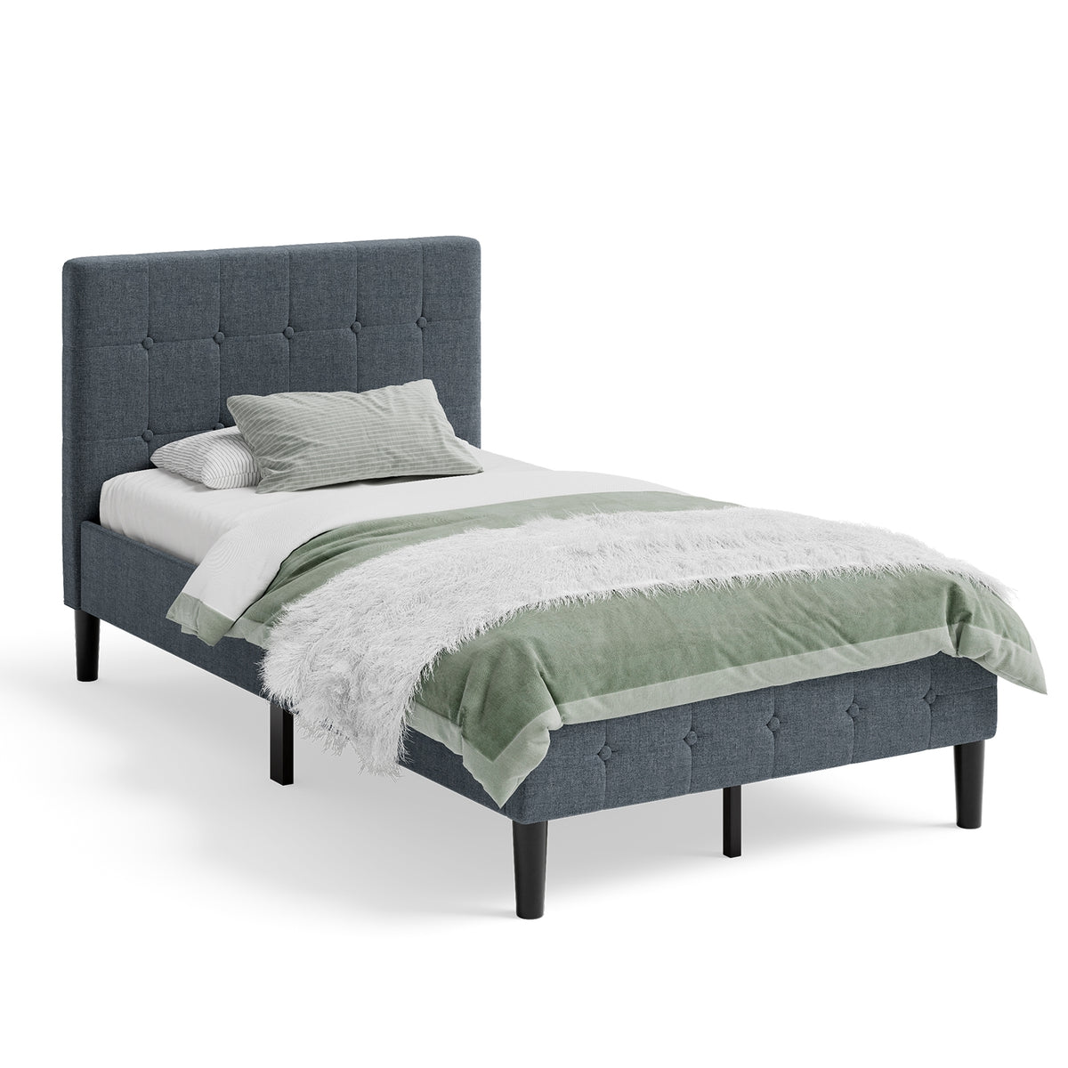 Platform Bed with Button Tufted Headboard-Gray-Simple Bed Frame-DECOROLALA