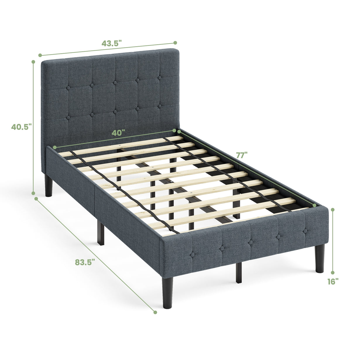 Platform Bed with Button Tufted Headboard-Gray-Simple Bed Frame-DECOROLALA