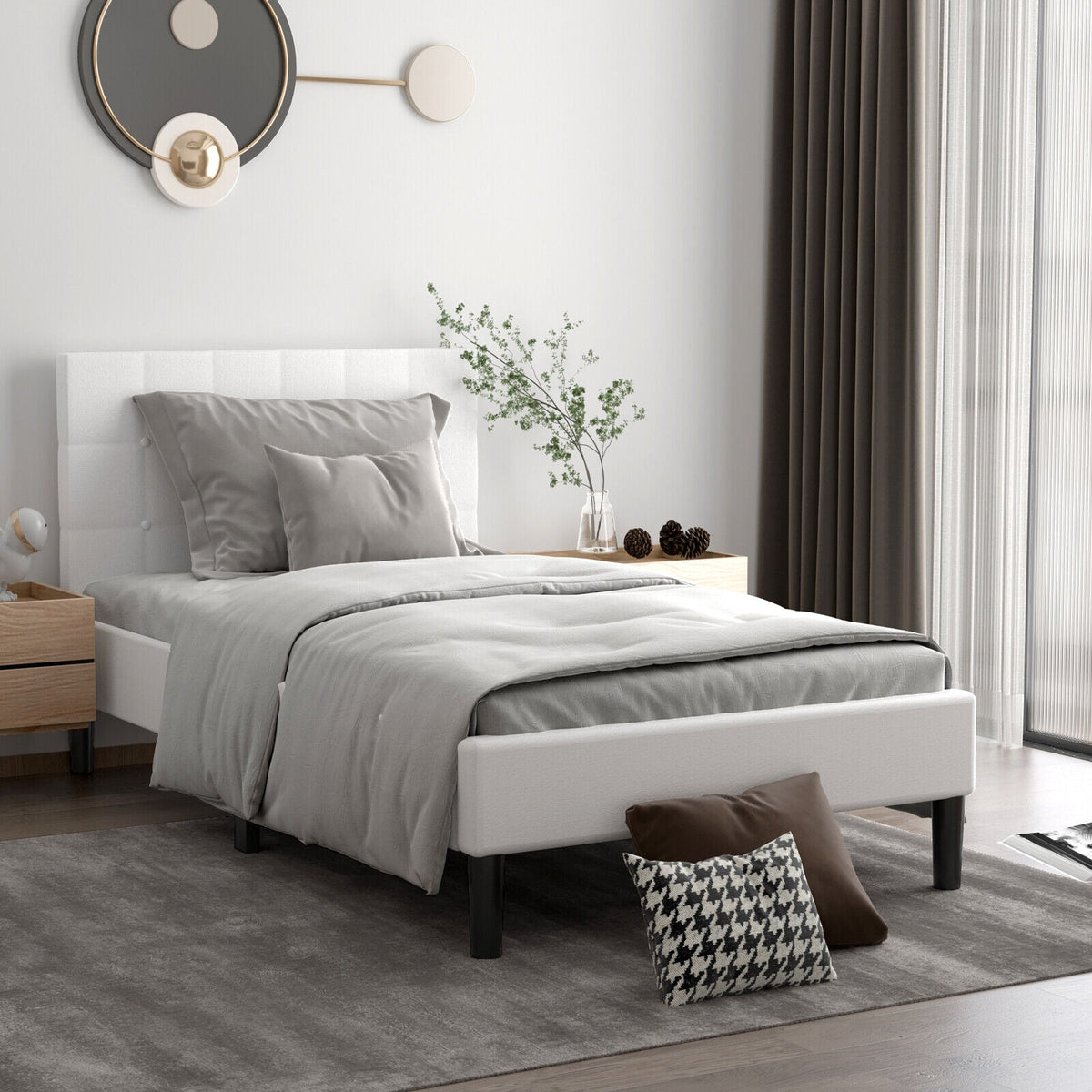 Platform Bed with Button Tufted Headboard-Simple Bed Frame-DECOROLALA