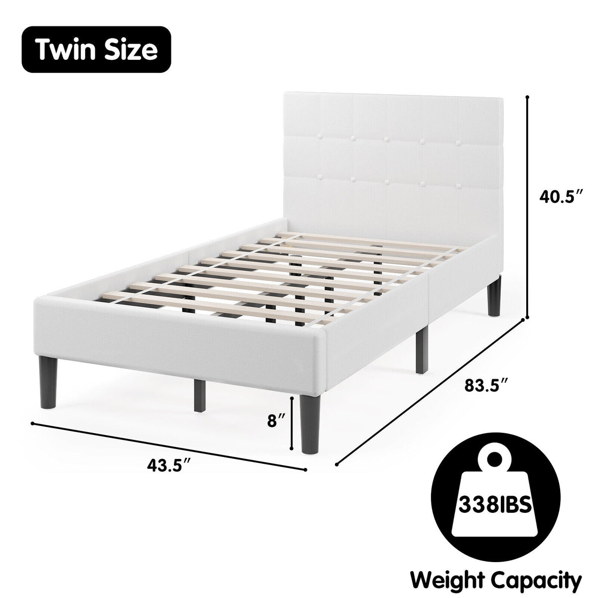 Platform Bed with Button Tufted Headboard-Simple Bed Frame-DECOROLALA