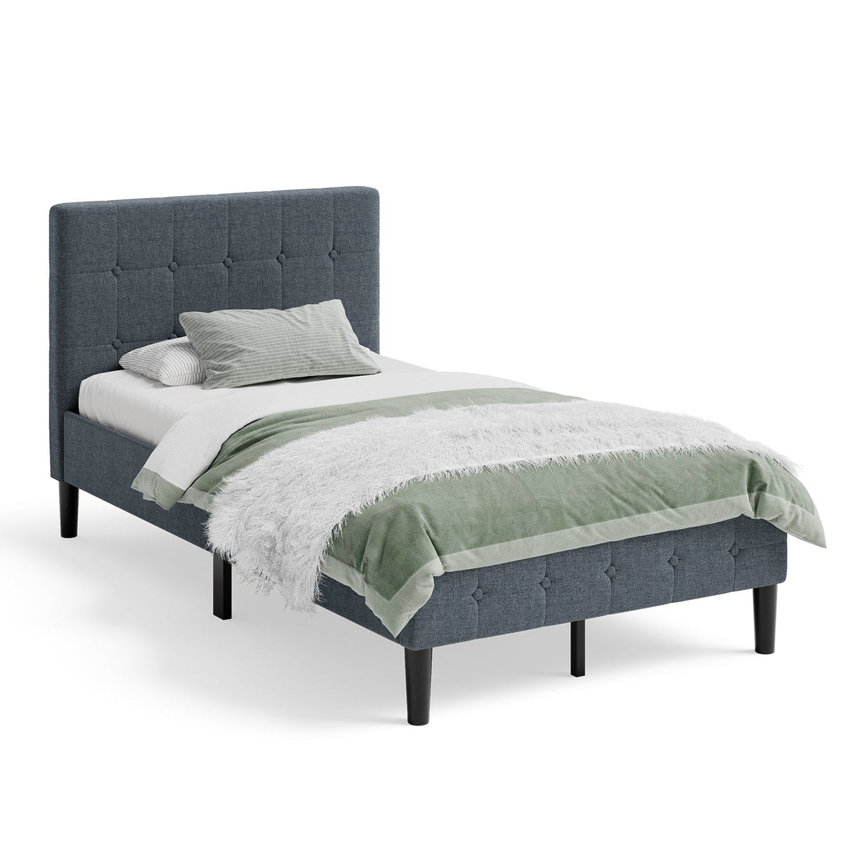 Platform Bed with Button Tufted Headboard-Simple Bed Frame-DECOROLALA