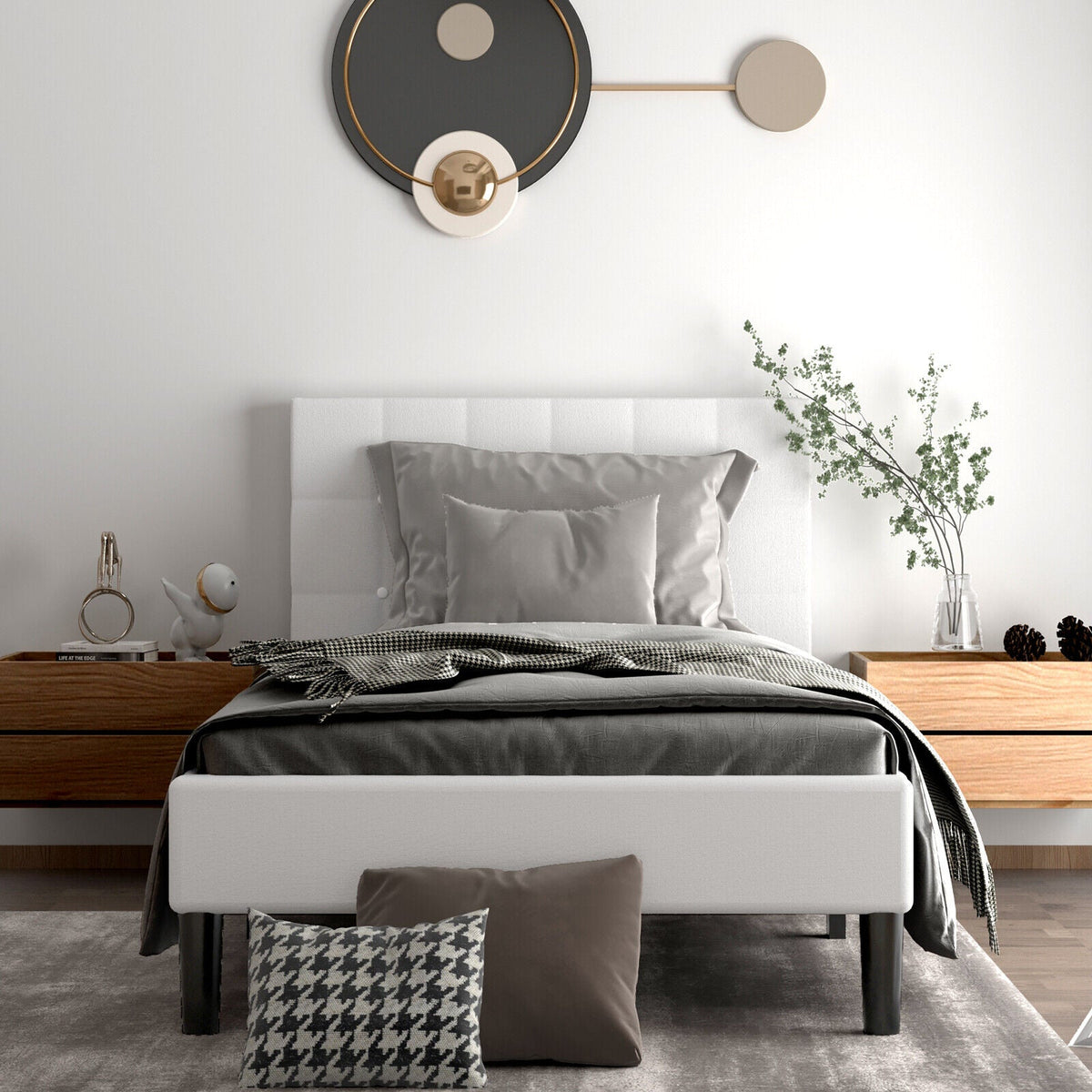 Platform Bed with Button Tufted Headboard-Simple Bed Frame-DECOROLALA