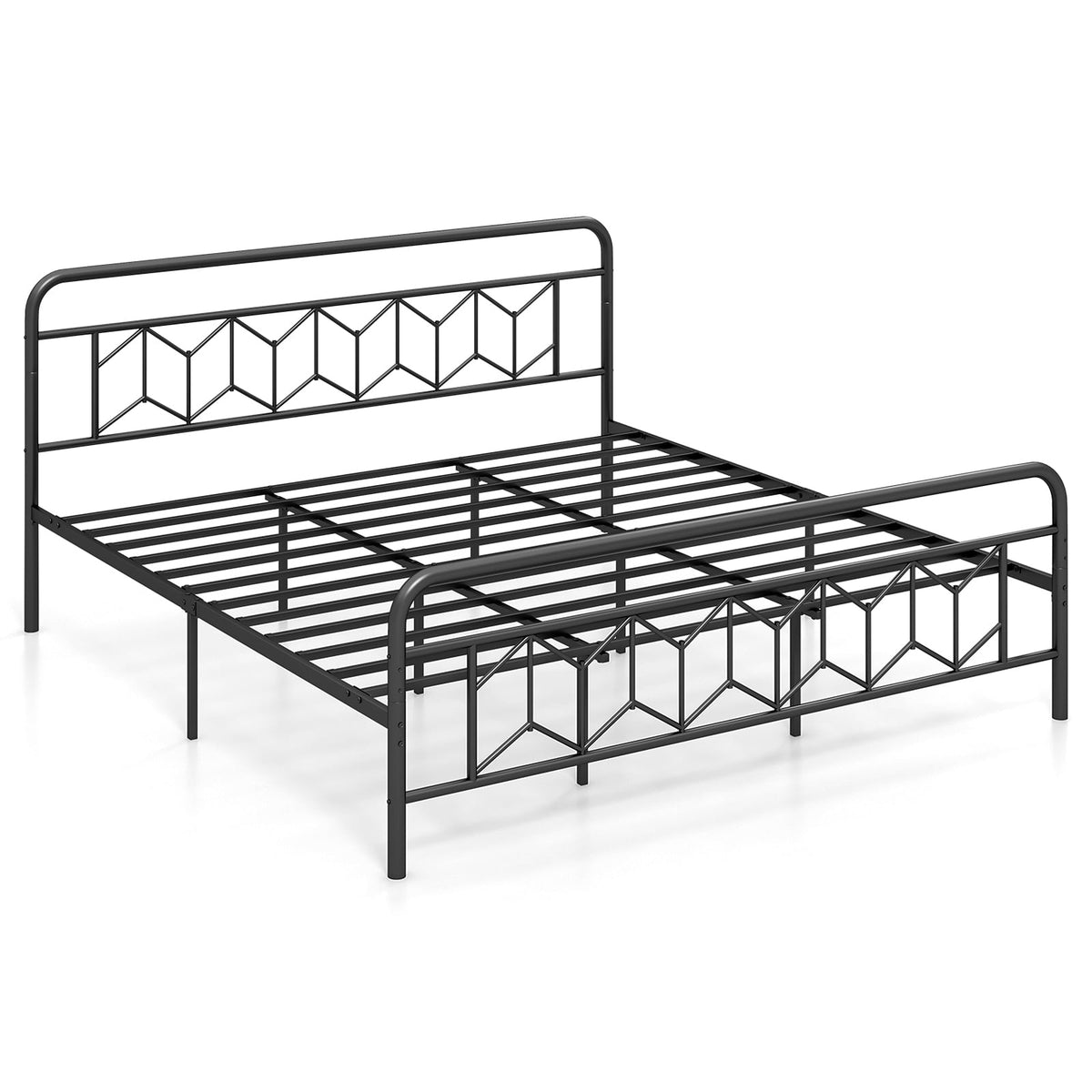 Platform Bed with High Headboard and Snap Lock Metal Slats-King Size-Simple Bed Frame-DECOROLALA
