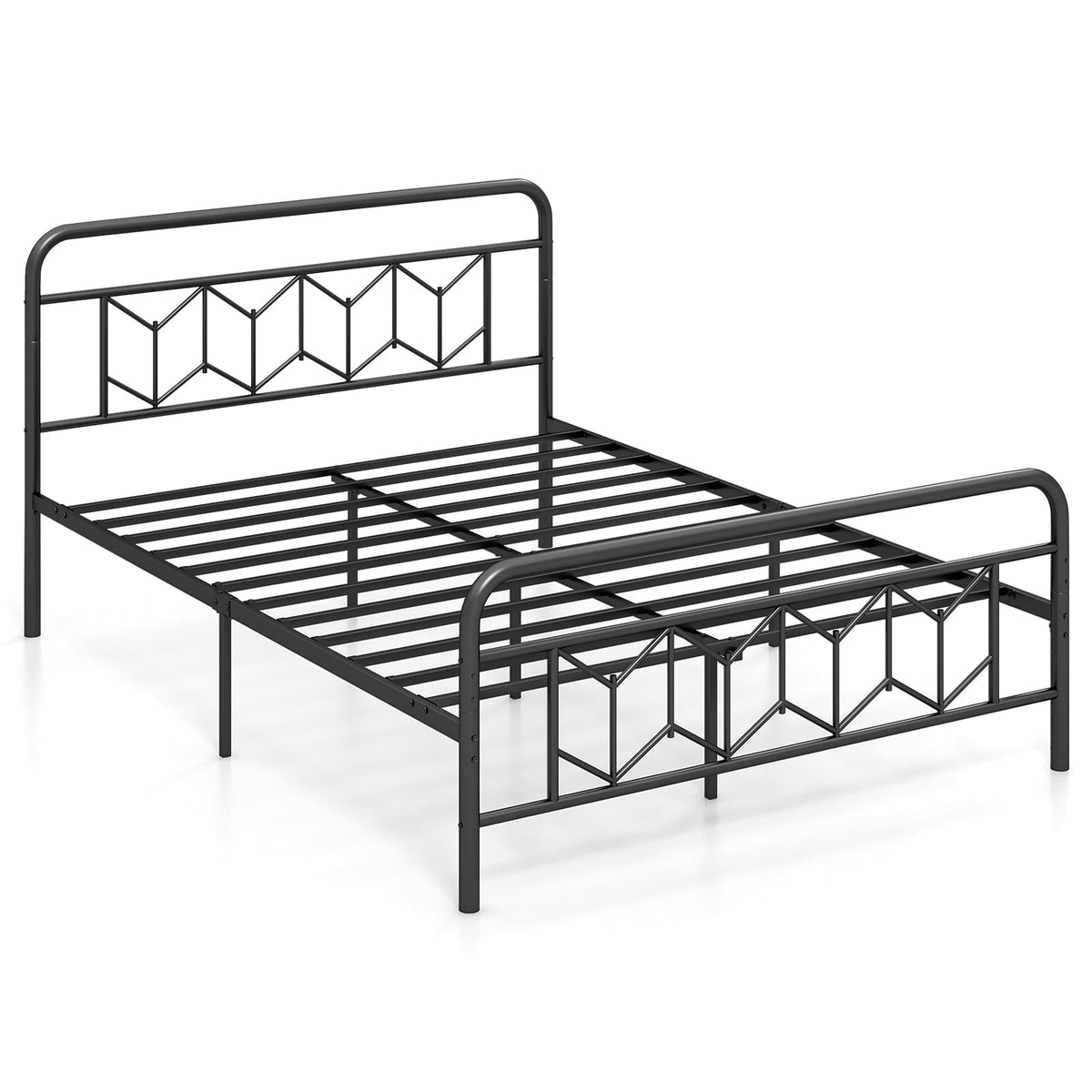 Platform Bed with High Headboard and Snap Lock Metal Slats-Queen Size-Simple Bed Frame-DECOROLALA