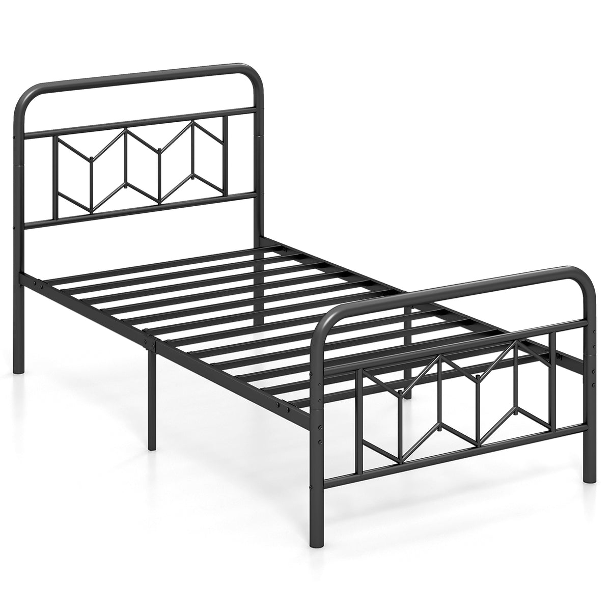 Platform Bed with High Headboard and Snap Lock Metal Slats-Twin Size-Simple Bed Frame-DECOROLALA