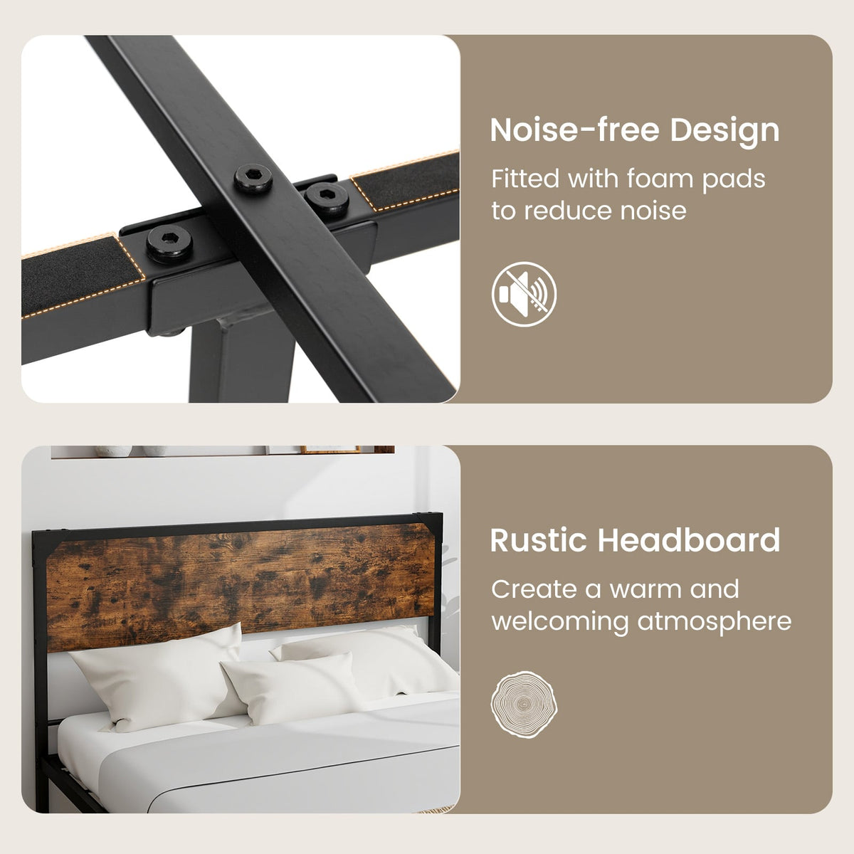 Platform Full/Queen Bed with Rustic Headboard and Footboard-Full Size-Simple Bed Frame-DECOROLALA