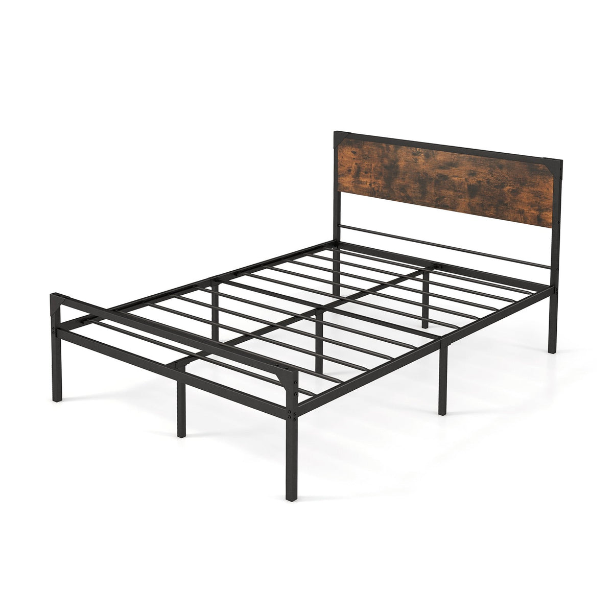 Platform Full/Queen Bed with Rustic Headboard and Footboard-Full Size-Simple Bed Frame-DECOROLALA