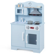 Play Kitchen for Kids Wooden Playset with Range Hood and Microwave
