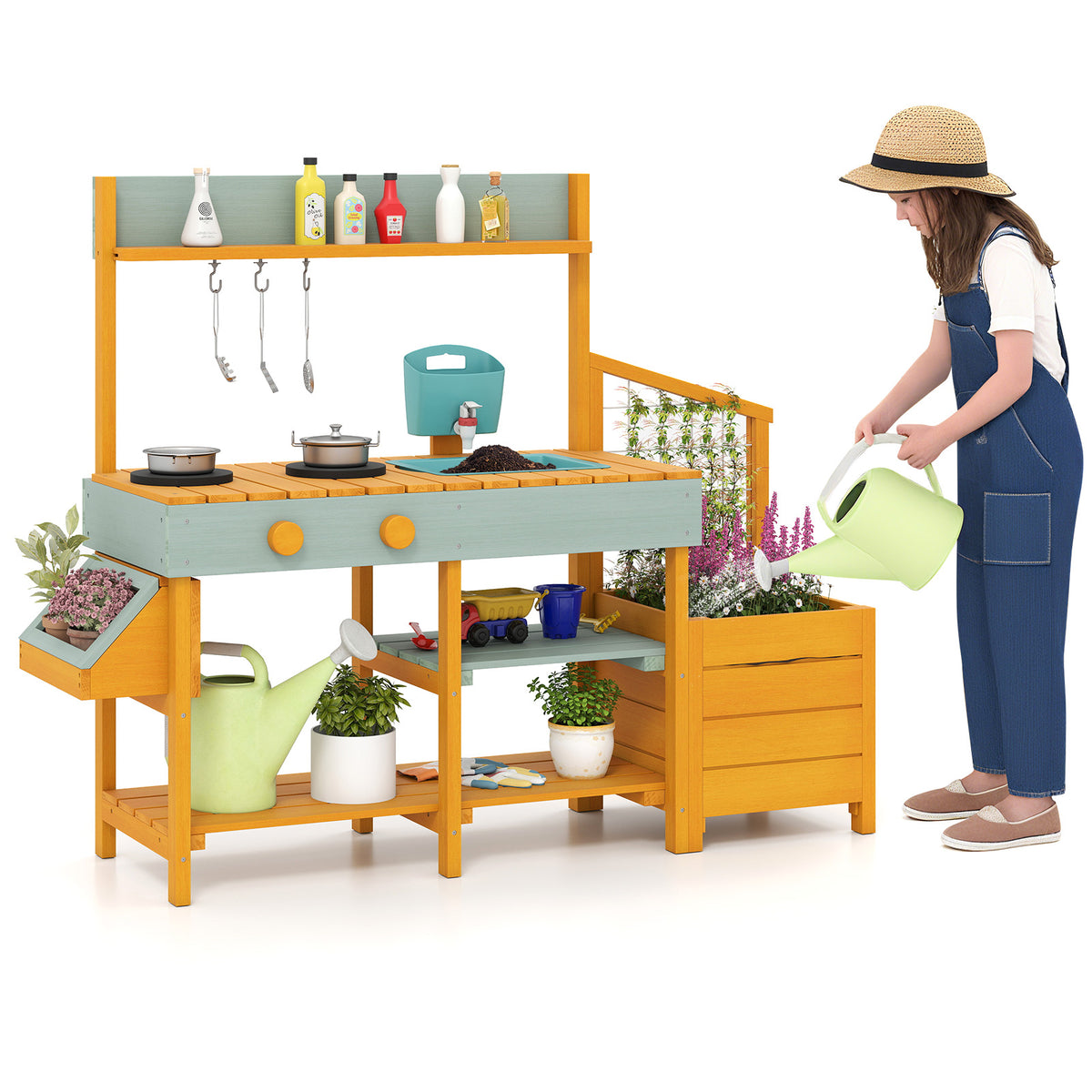Wooden Kids Mud Kitchen Playset with Sink and Accessories