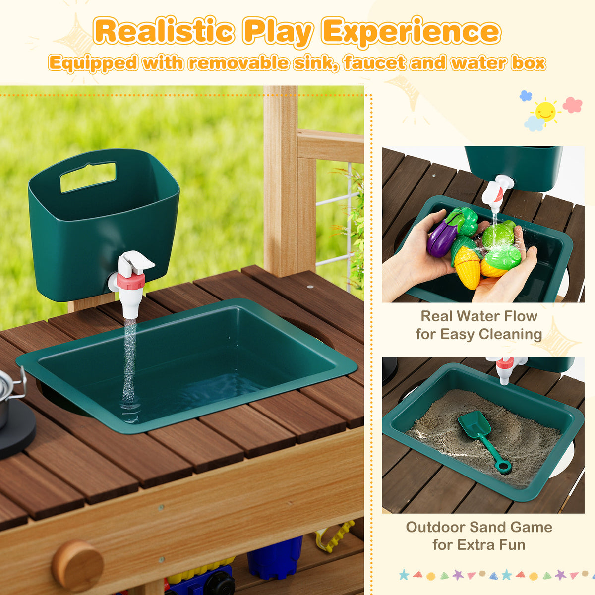 Wooden Kids Mud Kitchen Playset with Sink and Accessories