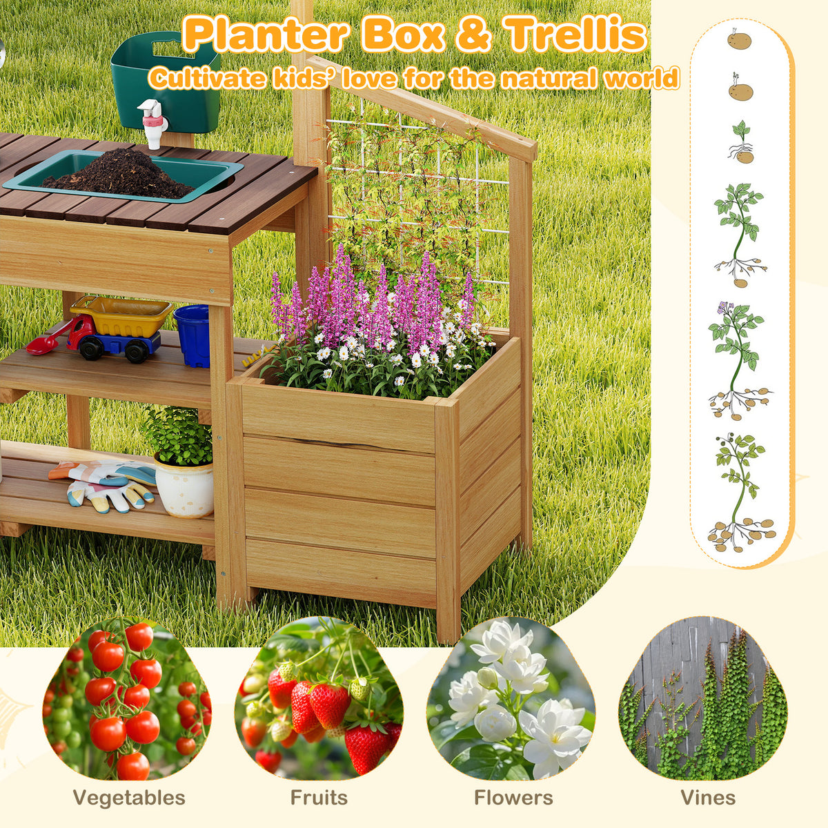 Wooden Kids Mud Kitchen Playset with Sink and Accessories