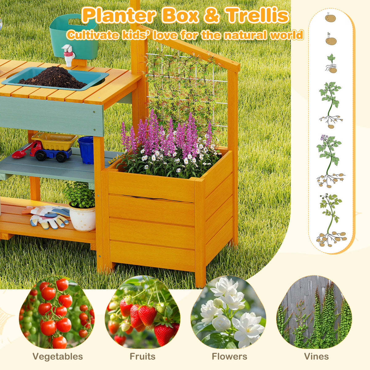Wooden Kids Mud Kitchen Playset with Sink and Accessories
