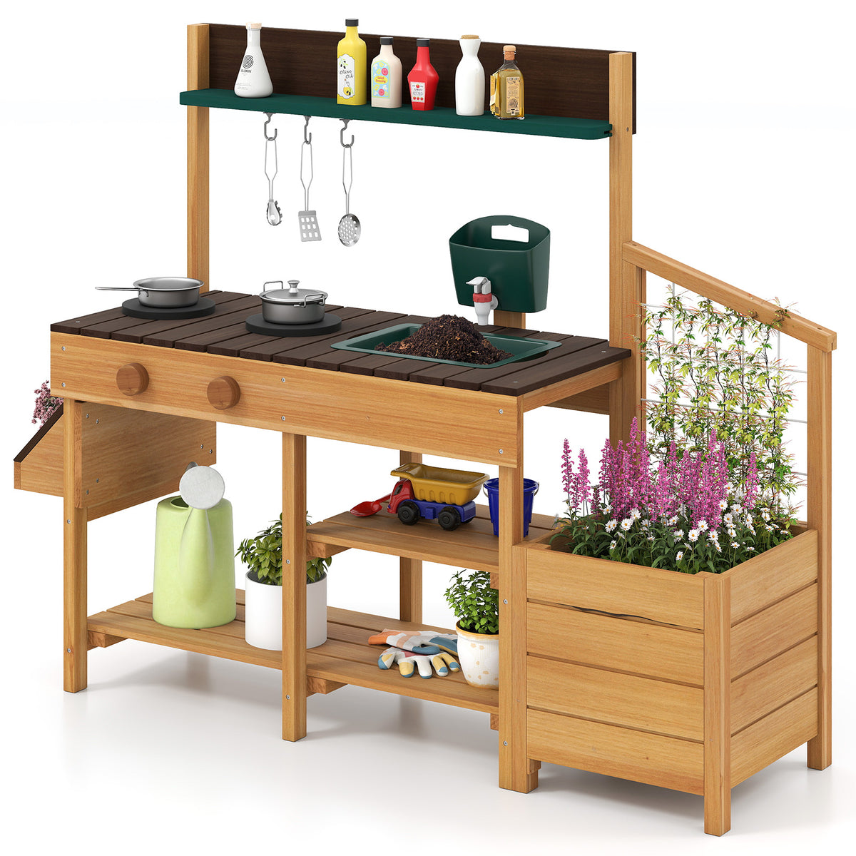 Wooden Kids Mud Kitchen Playset with Sink and Accessories