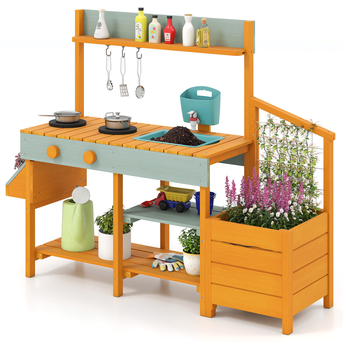 Wooden Kids Mud Kitchen Playset with Sink and Accessories