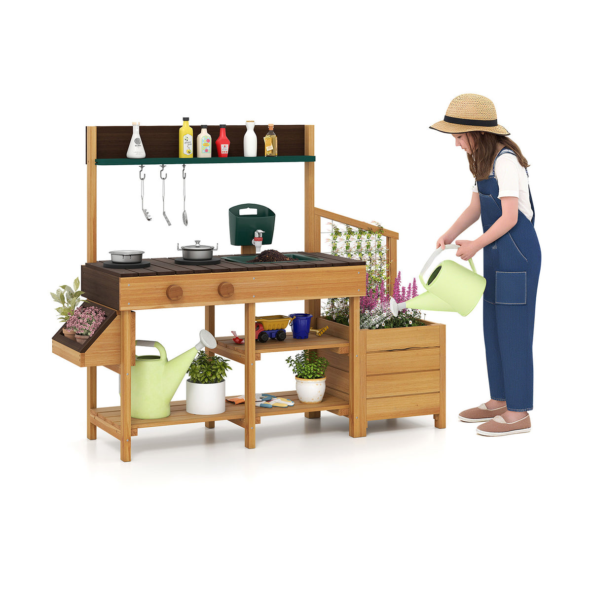 Wooden Kids Mud Kitchen Playset with Sink and Accessories
