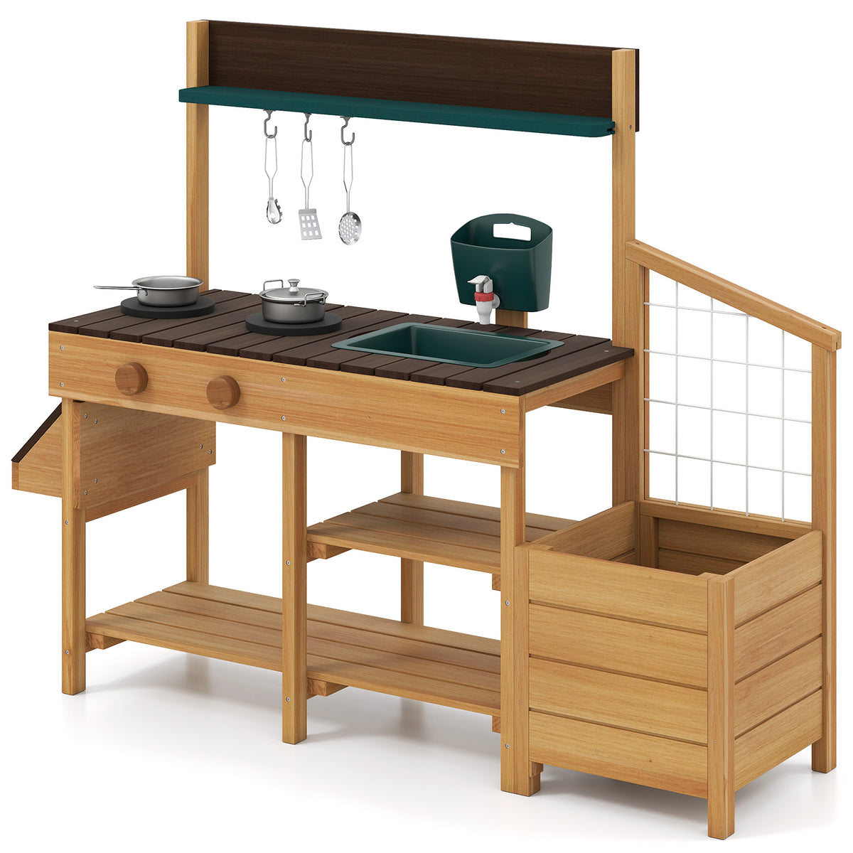Wooden Kids Mud Kitchen Playset with Sink and Accessories