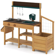 Wooden Kids Mud Kitchen Playset with Sink and Accessories