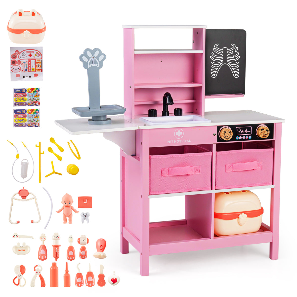 Play Doctor's Office Wood Medical Center Toy Set with Blackboard
