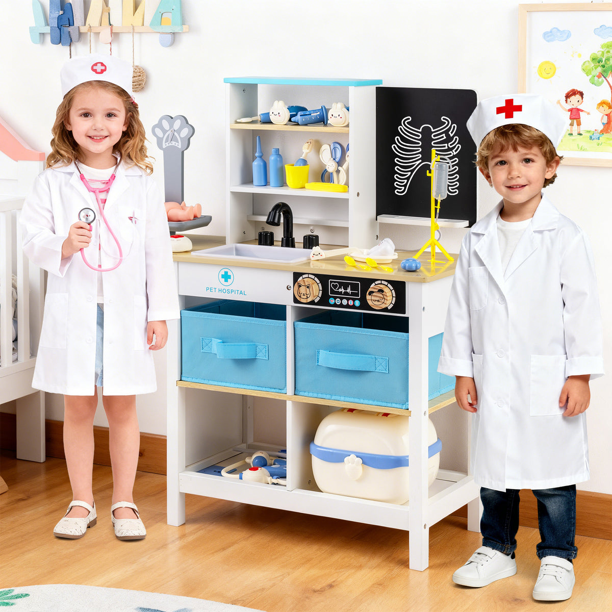 Set de jeu en bois cabinet médical de docteur avec tableau noir