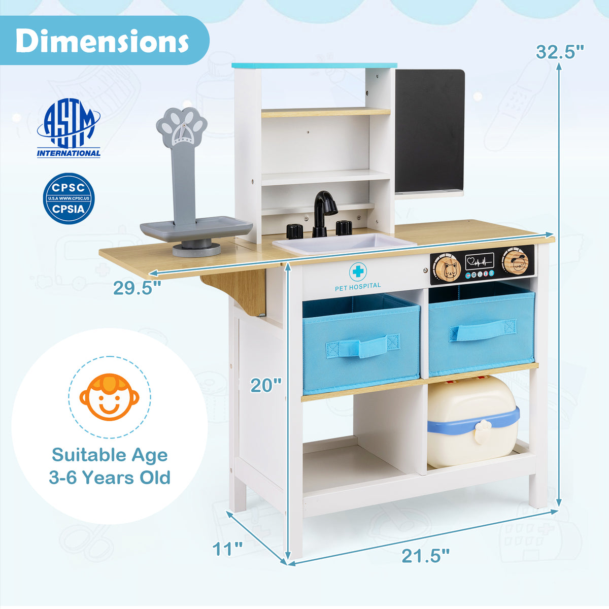 Set de jeu en bois cabinet médical de docteur avec tableau noir