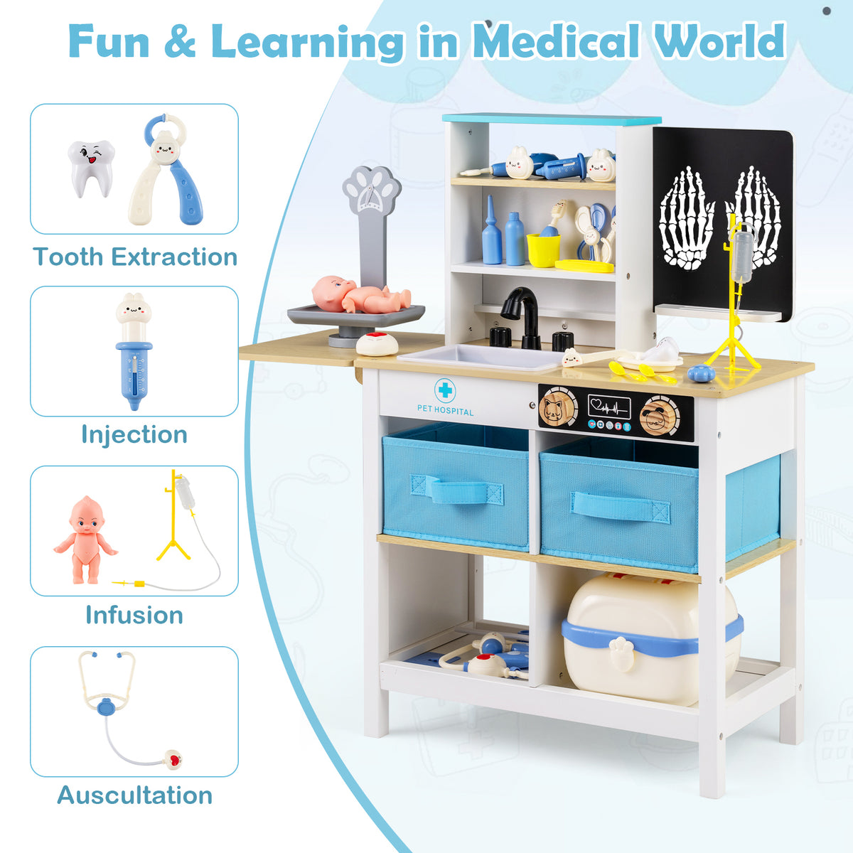 Set de jeu en bois cabinet médical de docteur avec tableau noir