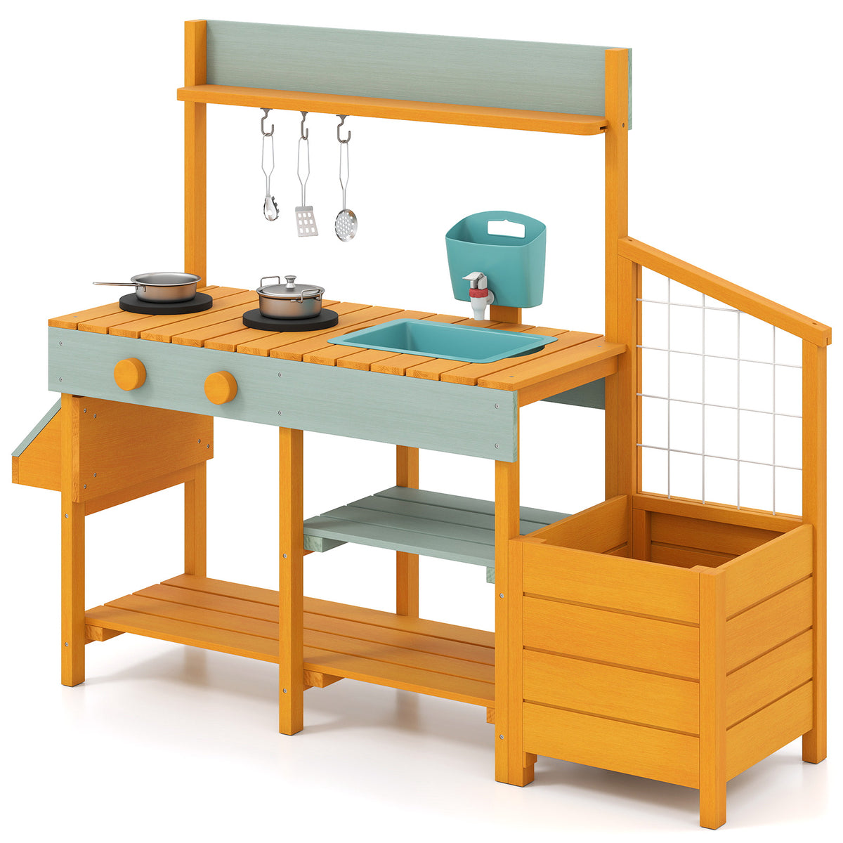 Wooden Kids Mud Kitchen Playset with Sink and Accessories