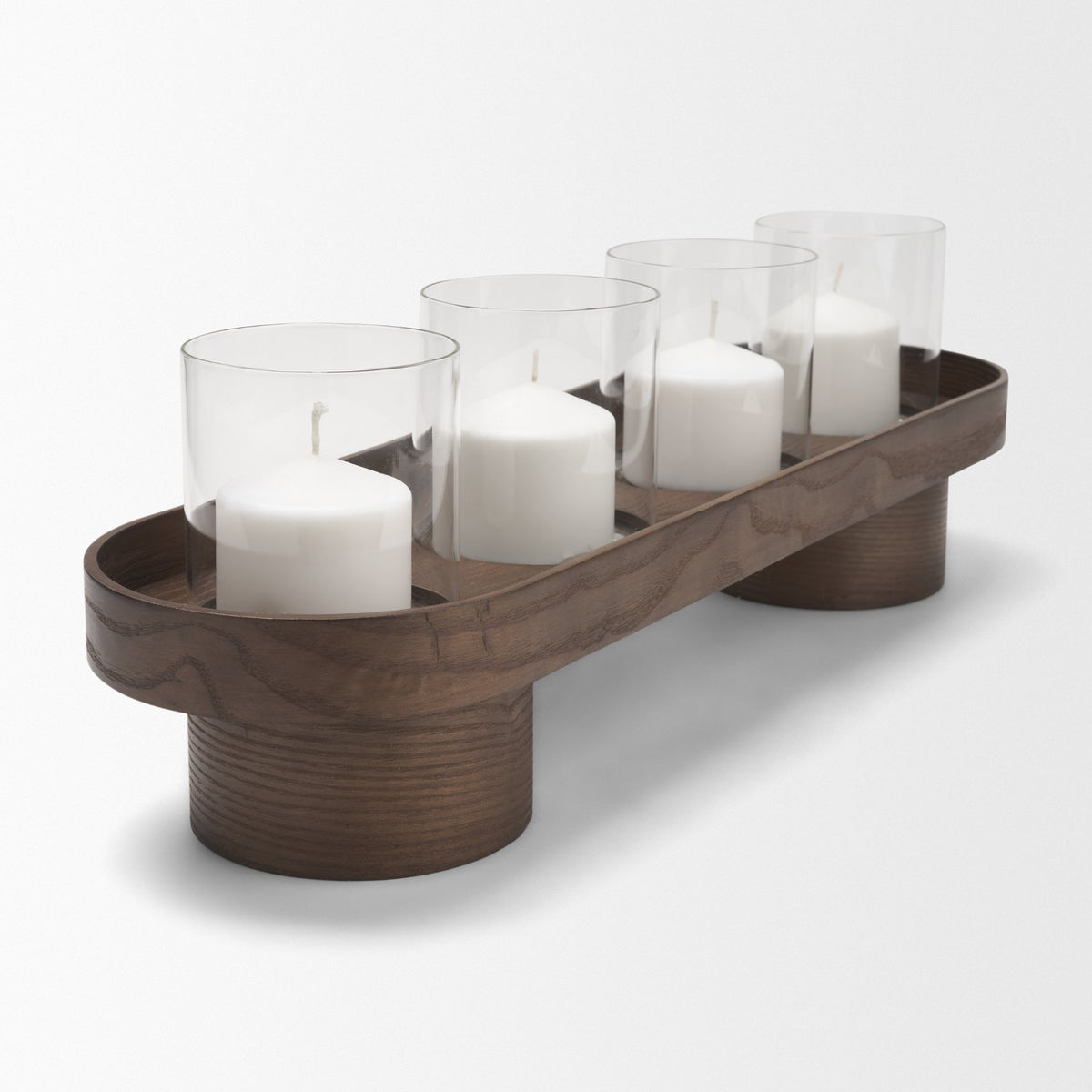 Plinth Walnut Wood w/ Glass Candle Holder-Table Candle Holders-DECOROLALA