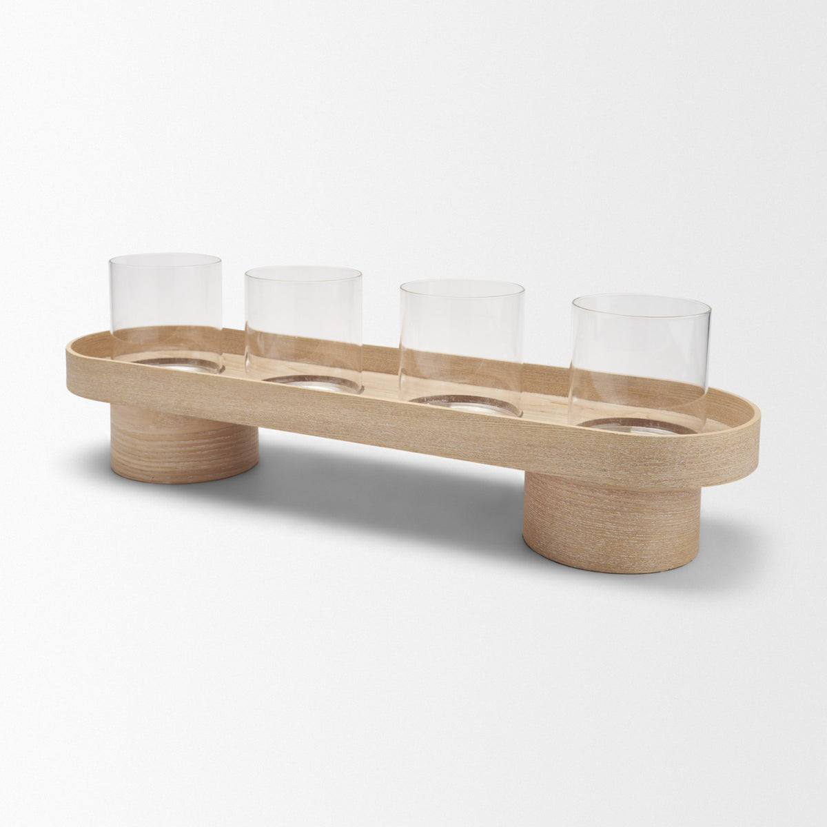 Plinth Walnut Wood w/ Glass Candle Holder-Table Candle Holders-DECOROLALA